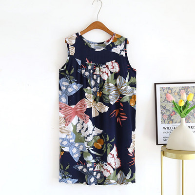 Nyári női hálóruha alvó felsők Pamut nagy virágmintás ujjatlan hálóingek Női túlméretezett bő női otthoni ruhák