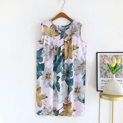 Nyári női hálóruha alvó felsők Pamut nagy virágmintás ujjatlan hálóingek Női túlméretezett bő női otthoni ruhák