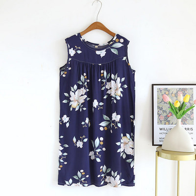 Nyári női hálóruha alvó felsők Pamut nagy virágmintás ujjatlan hálóingek Női túlméretezett bő női otthoni ruhák