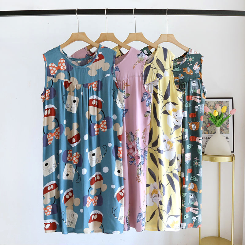 Nyári női hálóruha alvó felsők Pamut nagy virágmintás ujjatlan hálóingek Női túlméretezett bő női otthoni ruhák