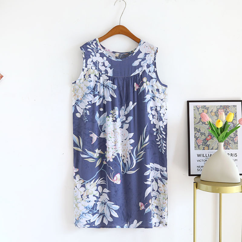 Nyári női hálóruha alvó felsők Pamut nagy virágmintás ujjatlan hálóingek Női túlméretezett bő női otthoni ruhák