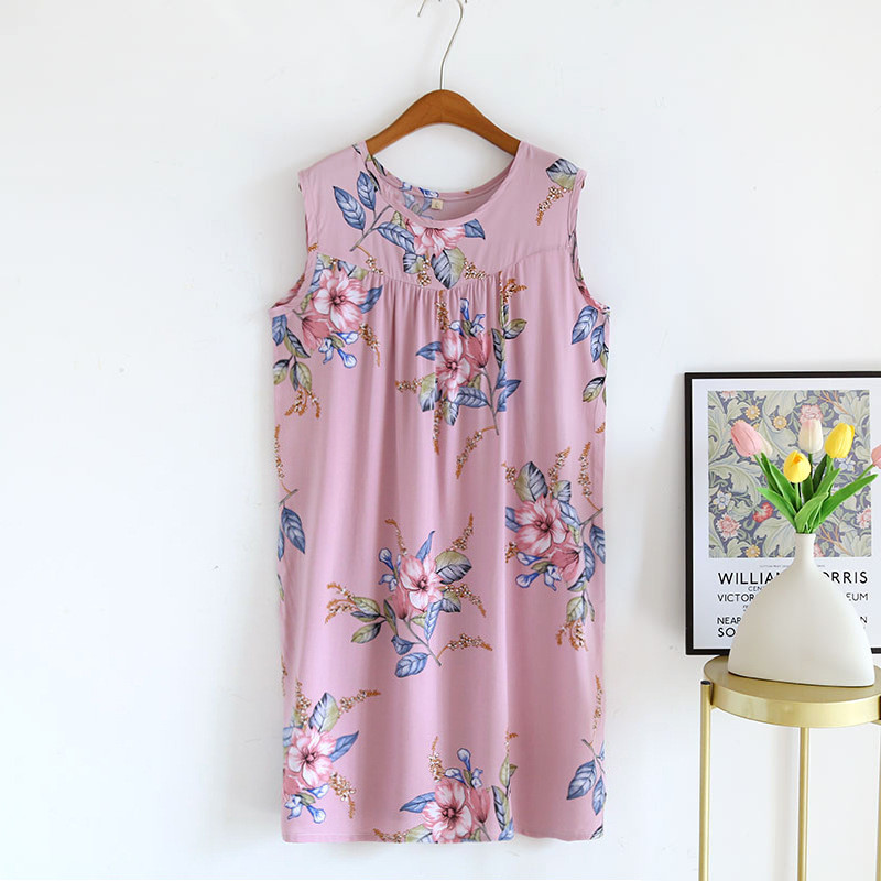 Nyári női hálóruha alvó felsők Pamut nagy virágmintás ujjatlan hálóingek Női túlméretezett bő női otthoni ruhák