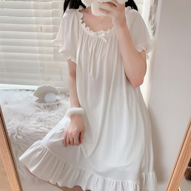 Naktskrekli Sievietēm Solīdi Eleganti Brīvā laika Sieviešu Estētiski Vasaras Korejiešu Stila volāni Populāri guļamtērpi šiki brīvi sieviešu jaunākie