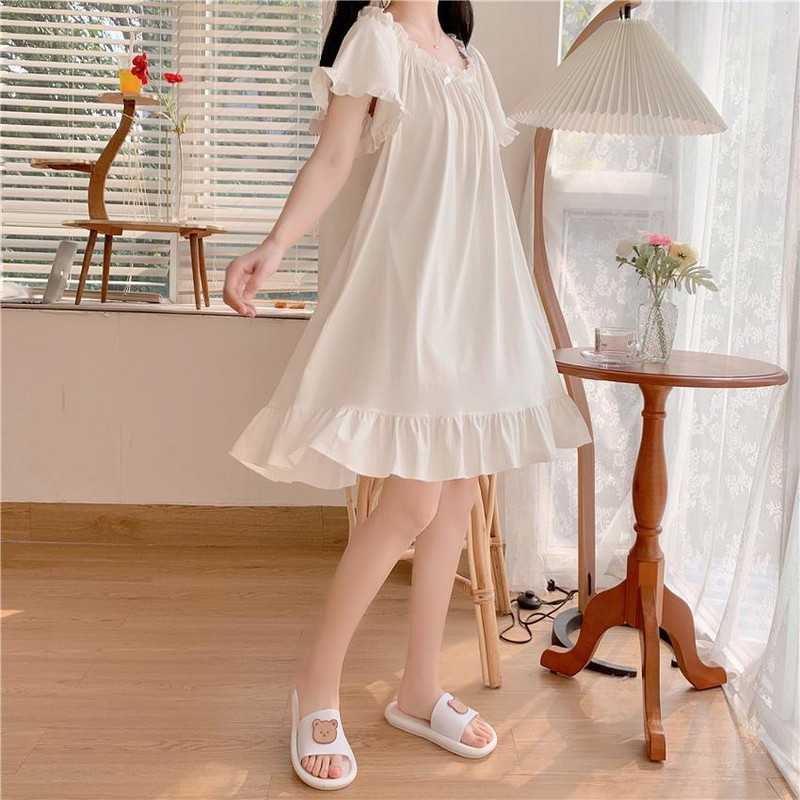 Naktskrekli Sievietēm Solīdi Eleganti Brīvā laika Sieviešu Estētiski Vasaras Korejiešu Stila volāni Populāri guļamtērpi šiki brīvi sieviešu jaunākie