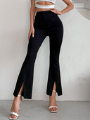 2022 m. platėjančios kelnės Moteriškos mados kelnės aukštu juosmeniu Moteriškos kelnės Moteriškos juodos kelnės su apatiniu apavu