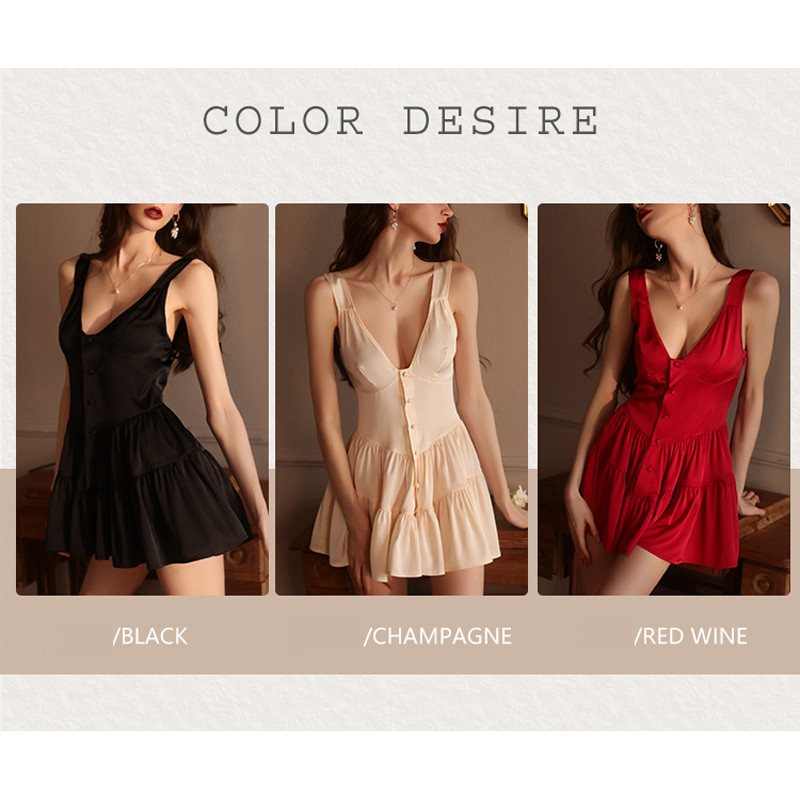 REBEYULI Brand Sleepwear Γυναικεία Καλοκαιρινό Φόρεμα Γλυκιά κοριτσίστικη μασίφ πιτζάμες σατέν άνετη αμάνικη γυναικεία νυχτερινά ρούχα με κουμπιά