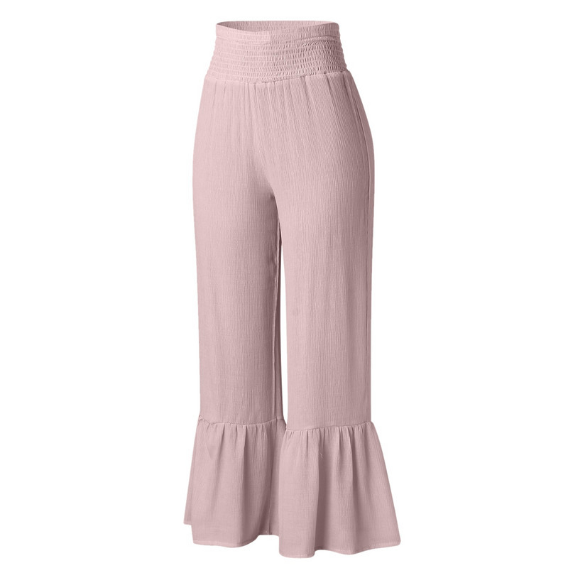 Rakott, széles szárú nadrág Női alkalmi bő, tömör lobogó nadrág Divat irodai női elegáns hosszú palazzo nadrág magas derekú Ropa