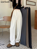 Ikdienas Bikses Sievietēm Vasaras Augsts Viduklis Platas Kājas Pamata Vienkāršs Brīvais laiks Elegants Ikdienas Vispārpiemērots korejiešu stils Šiks Брюки Женские Jaunums