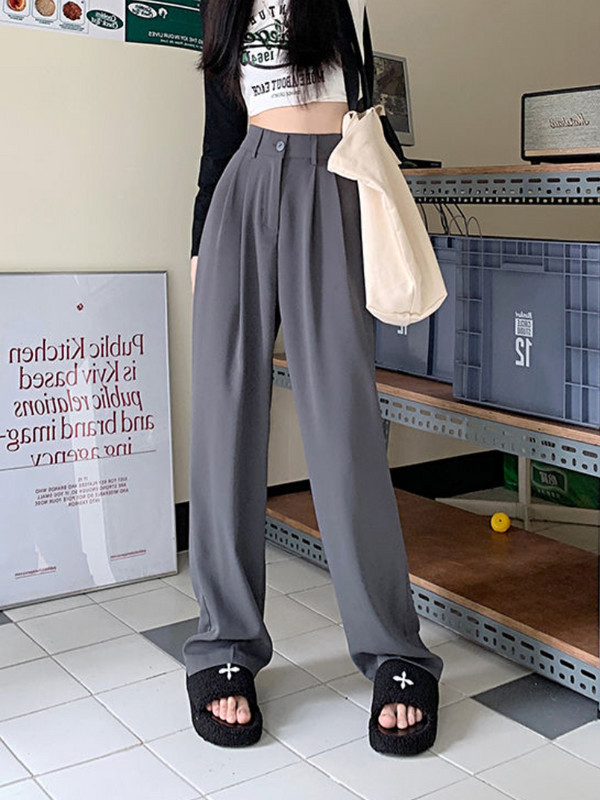 Ikdienas Bikses Sievietēm Vasaras Augsts Viduklis Platas Kājas Pamata Vienkāršs Brīvais laiks Elegants Ikdienas Vispārpiemērots korejiešu stils Šiks Брюки Женские Jaunums