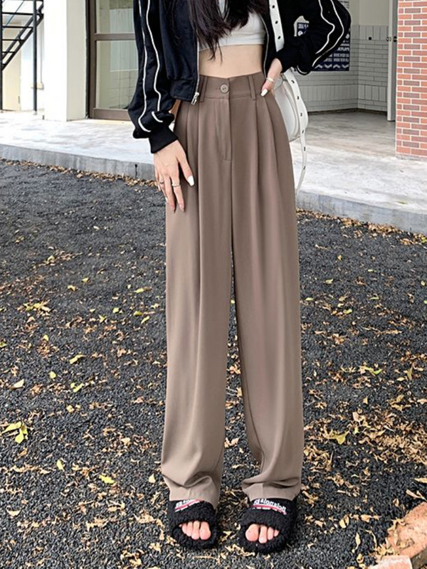 Ikdienas Bikses Sievietēm Vasaras Augsts Viduklis Platas Kājas Pamata Vienkāršs Brīvais laiks Elegants Ikdienas Vispārpiemērots korejiešu stils Šiks Брюки Женские Jaunums