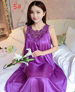 Naiste varrukateta šifoonist öökleit suures suuruses naiste seksikas satiinist siidist öösärk Naiste pitsiline koduriietus magamiskott B-5329