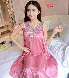 Naiste varrukateta šifoonist öökleit suures suuruses naiste seksikas satiinist siidist öösärk Naiste pitsiline koduriietus magamiskott B-5329