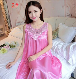 Naiste varrukateta šifoonist öökleit suures suuruses naiste seksikas satiinist siidist öösärk Naiste pitsiline koduriietus magamiskott B-5329