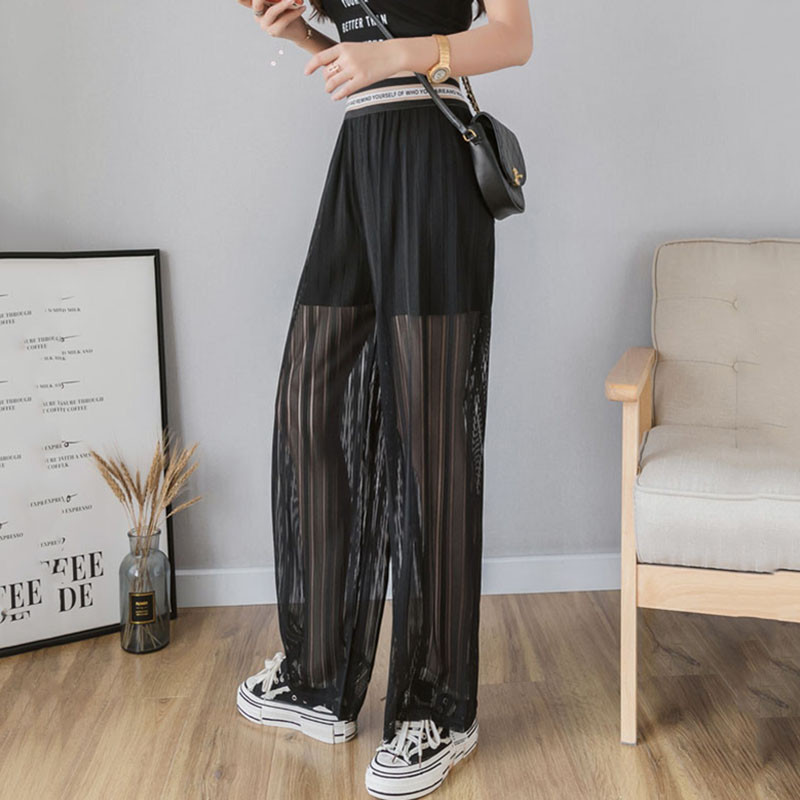 Meke udobne ženske hlače visokog struka, nove ležerne ljetne hlače za 2023. Ženske mrežaste seksi duge hlače pune dužine, ženske hlače