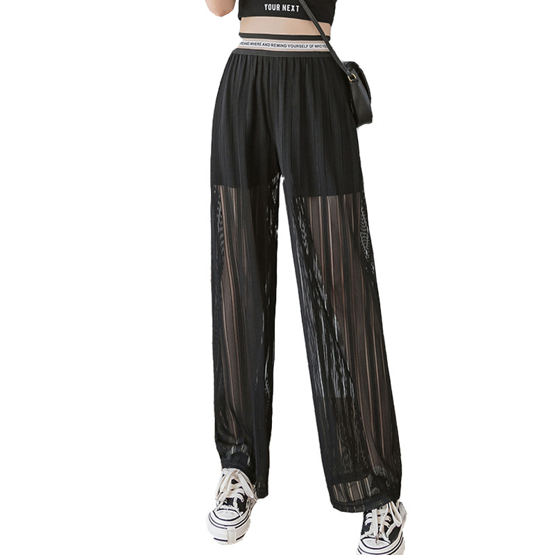 Meke udobne ženske hlače visokog struka, nove ležerne ljetne hlače za 2023. Ženske mrežaste seksi duge hlače pune dužine, ženske hlače