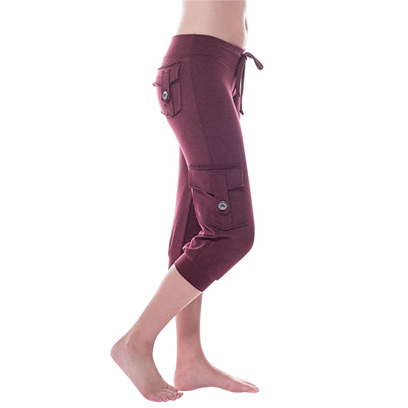 Vasaros apkarpytos kelnės Moteriškos krovininės kelnės Solid Jogger Kelias kišenes elastingas juosmuo Sportinės kelnės Gatvės apranga Yo-ga Kasdienis Capris Naujas