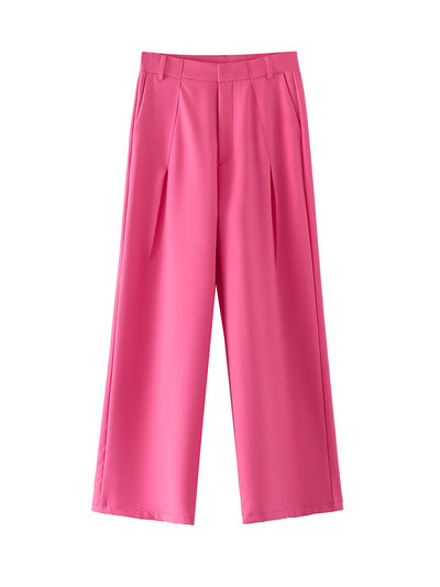 TRAF Női Divatos oldalzsebek Egyenes nadrágok Vintage magas derekú cipzáras légy Női bokanadrágok Mujer