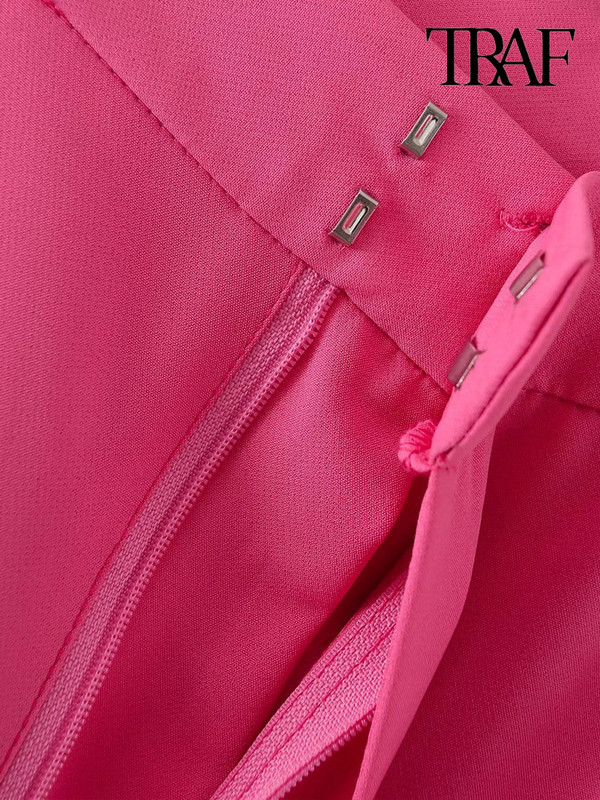 TRAF Női Divatos oldalzsebek Egyenes nadrágok Vintage magas derekú cipzáras légy Női bokanadrágok Mujer