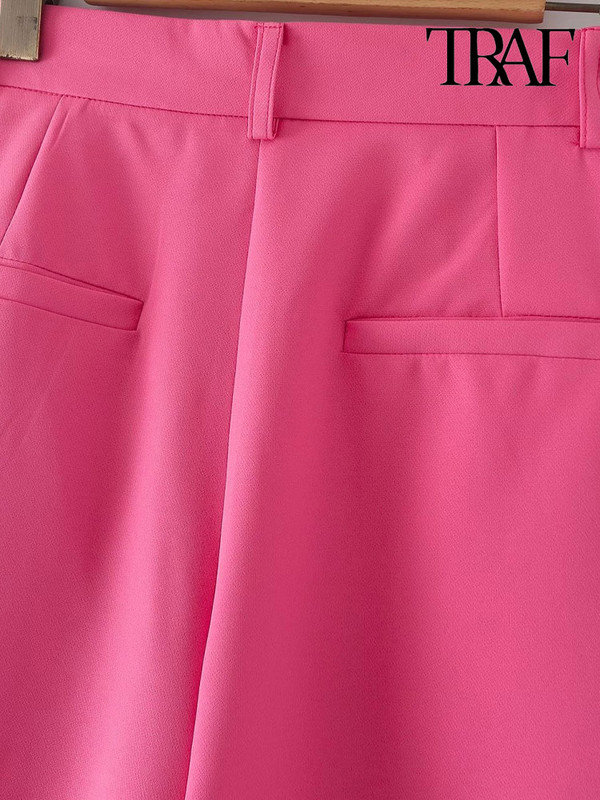TRAF Női Divatos oldalzsebek Egyenes nadrágok Vintage magas derekú cipzáras légy Női bokanadrágok Mujer
