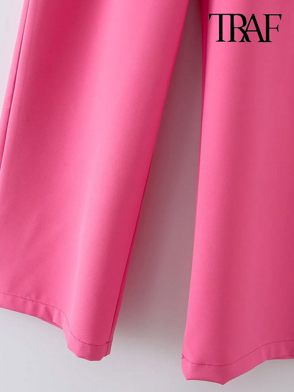 TRAF Női Divatos oldalzsebek Egyenes nadrágok Vintage magas derekú cipzáras légy Női bokanadrágok Mujer