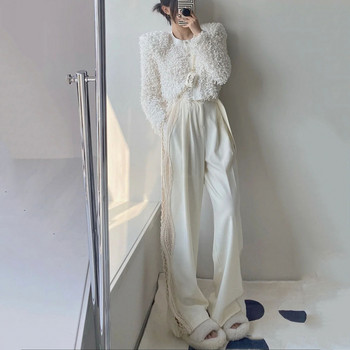 Καλοκαιρινό λευκό δαντέλα στο πλάι Κοίλο ψηλόμεσο φαρδύ ίσιο παντελόνι Casual Gothic Punk Streetwear Μαύρο παντελόνι Harajuku Chic παντελόνι