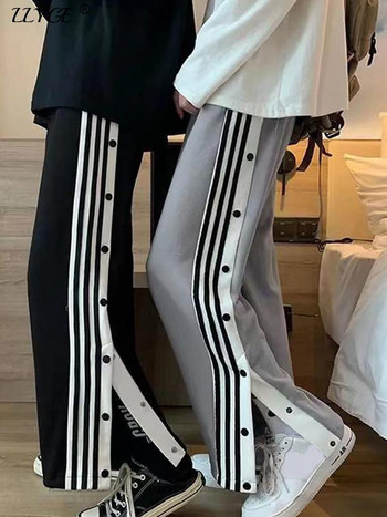 Γυναικείες καλοκαιρινές τζόγκερς με λεπτές πλευρές με φαρδιά κουμπιά παντελόνια φαρδιά ρίγες casual ελαστικό ψηλόμεσο παντελόνι streetwear