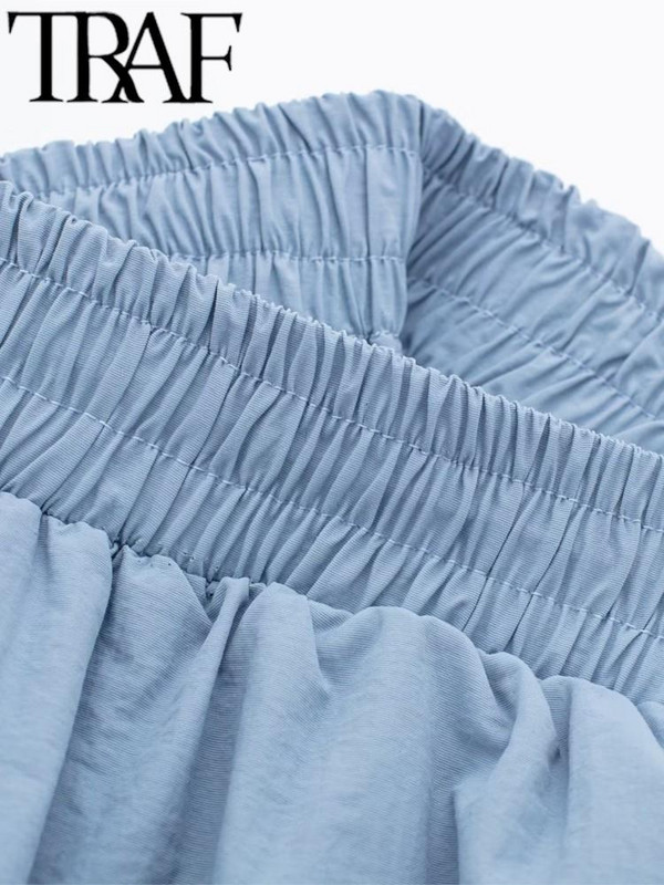 TRAF Nyári Divat Női Cargo Nadrág Rugalmas Magas Derekú Patch Zsebek Bokahosszú Sportnadrág Női Alkalmi Nadrágok Kocogók