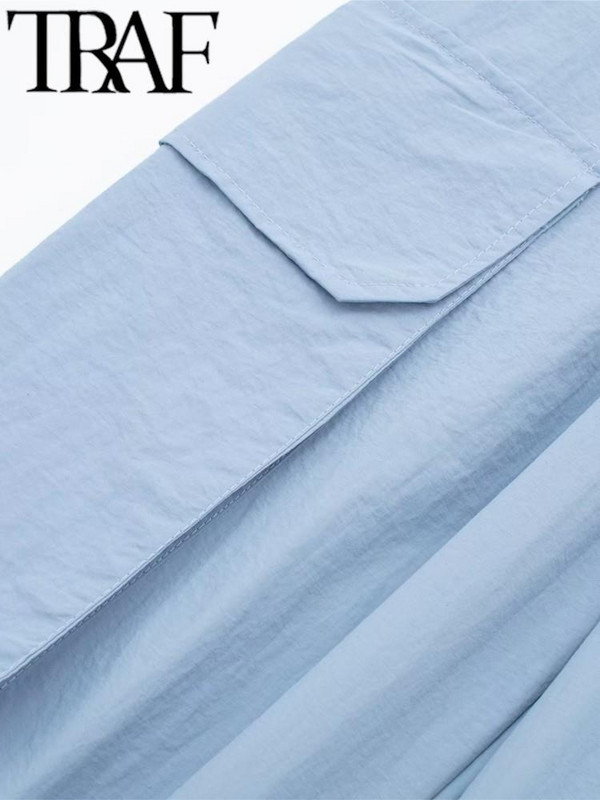 TRAF Nyári Divat Női Cargo Nadrág Rugalmas Magas Derekú Patch Zsebek Bokahosszú Sportnadrág Női Alkalmi Nadrágok Kocogók