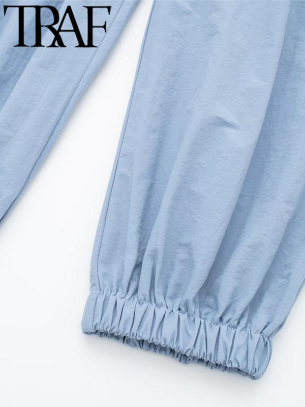 TRAF Nyári Divat Női Cargo Nadrág Rugalmas Magas Derekú Patch Zsebek Bokahosszú Sportnadrág Női Alkalmi Nadrágok Kocogók