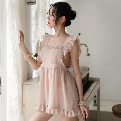 Sexy 3 Color Loose εξώπλατα υπνοδωμάτια καμαριέρας Chiffon Sheer Perspective Δέσιμο σχοινί Homedress Σέξι νυχτικό με εσώρουχα