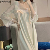 Új hálóingek Női masni Kifinomult, divatos, elegáns hálóruha Kínai négyszögletes galléros hálóruha Édes hercegnőstílusú csipke háziruha