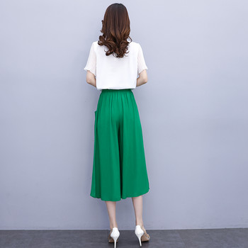 Γυναικείο φαρδύ παντελόνι τριών τετάρτων Μασίφ καλοκαιρινό γυναικείο παντελόνι με φαρδύ πόδι ελαστική μέση κομψές τσέπες Casual παντελόνι για γυναίκες 2022