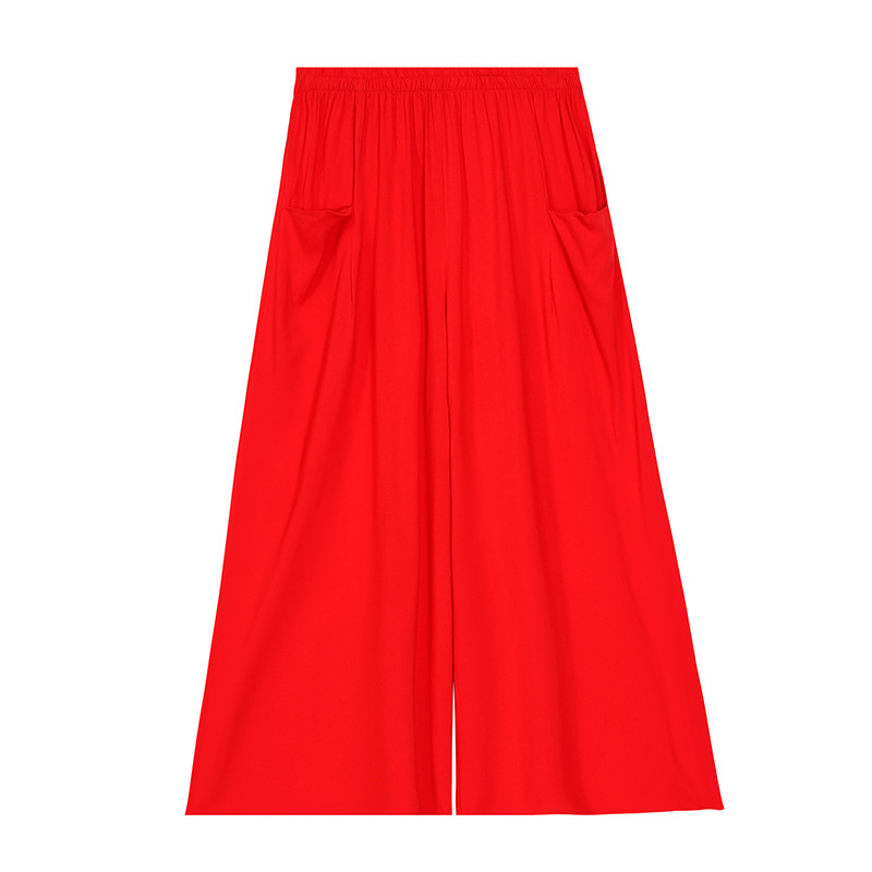 Pantaloni largi trei sferturi de damă, uni, de vară, pantaloni largi, talie elastică, buzunare elegante, pantaloni casual pentru femei 2022