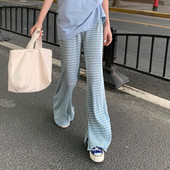 Alkalmi nadrágok széles szárú, laza kockás divat nyári vékony, teljesen illeszkedő, oldalt hasított, magas derekú utcai viselet Egyszerű női koreai stílus Új