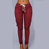 YSDNCHI Cargo hlače pencil hlače na vezanje do struka Ležerne ženske džepove Slim Fit Streetwear XXL Streetwear Fashion