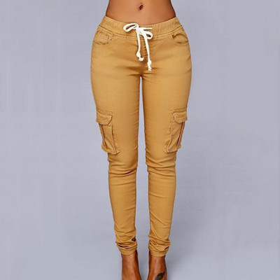 YSDNCHI Cargo hlače pencil hlače na vezanje do struka Ležerne ženske džepove Slim Fit Streetwear XXL Streetwear Fashion