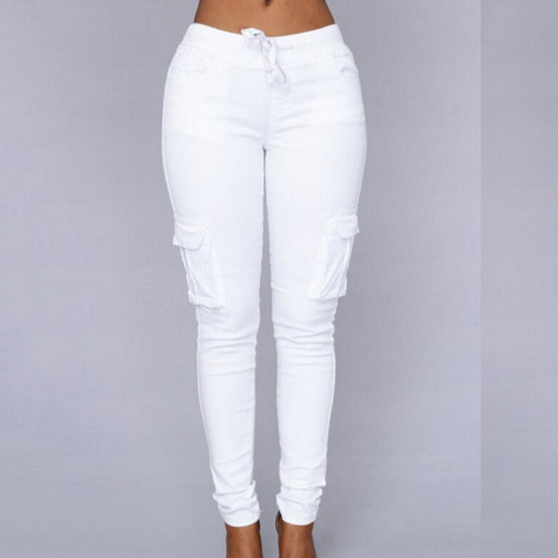 YSDNCHI Cargo hlače pencil hlače na vezanje do struka Ležerne ženske džepove Slim Fit Streetwear XXL Streetwear Fashion