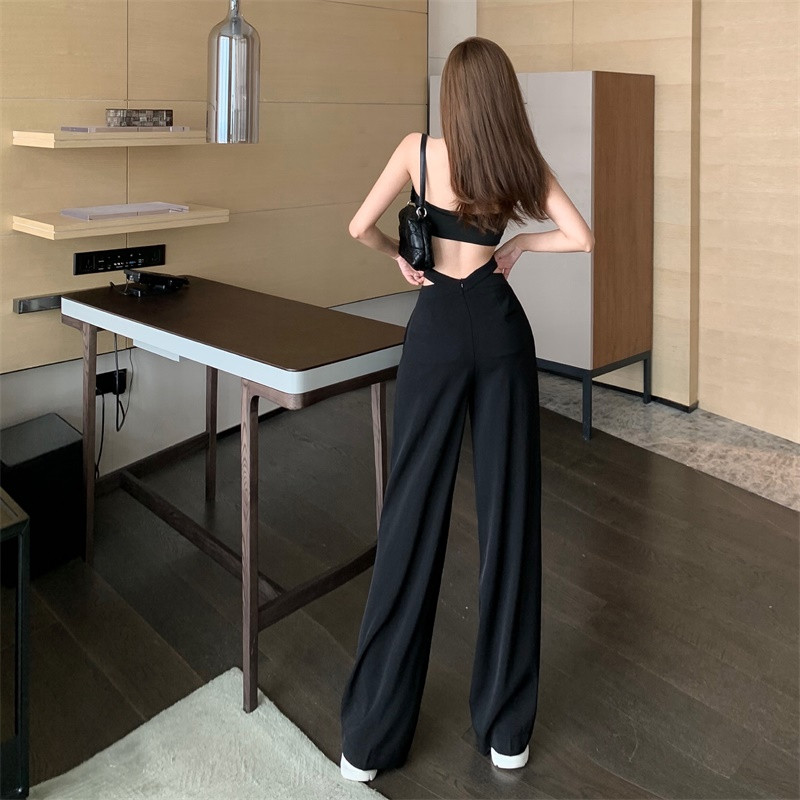 Pantaloni cu picior lat pentru femei, vară, largi, subțiri, cu talie înaltă, design vintage, pentru femei, solid, modă, stil coreean, ocazional, Harajuku