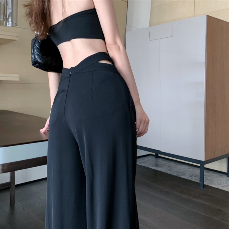 Pantaloni cu picior lat pentru femei, vară, largi, subțiri, cu talie înaltă, design vintage, pentru femei, solid, modă, stil coreean, ocazional, Harajuku