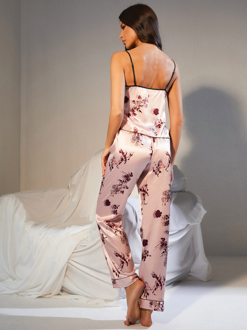 Nyári tavaszi Cami felső virágmintás pizsama szettek Szexi hálóruha Hangulatos női hálóruha