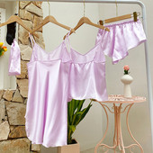 5db virágmintás Satin Cami felső és Cami ruha és rövidnadrág és köntös kozmetikai táskával