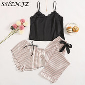 3 gab. Pidžamas komplekts, svītraini apdrukas pidžamas komplekti, seksīgi guļamveļa pidžamas sieviešu lielizmēra mājas uzvalks atpūtas apģērbs apakšveļa pidžamas naktskrekls