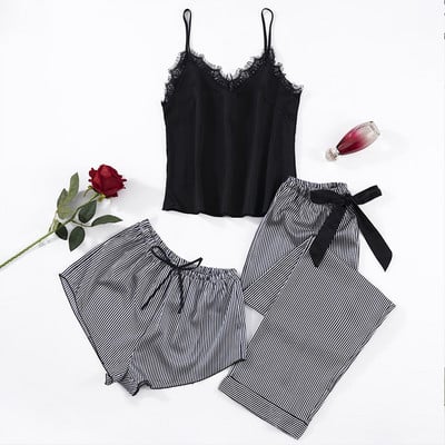 3 gab. Pidžamas komplekts, svītraini apdrukas pidžamas komplekti, seksīgi guļamveļa pidžamas sieviešu lielizmēra mājas uzvalks atpūtas apģērbs apakšveļa pidžamas naktskrekls