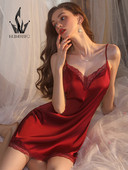 Mulherelfo szexi hálóruha, csipke V nyakú hálóing Női hálóingek Temptation selyem szatén hát nélküli mini alvó ruha hálóingek