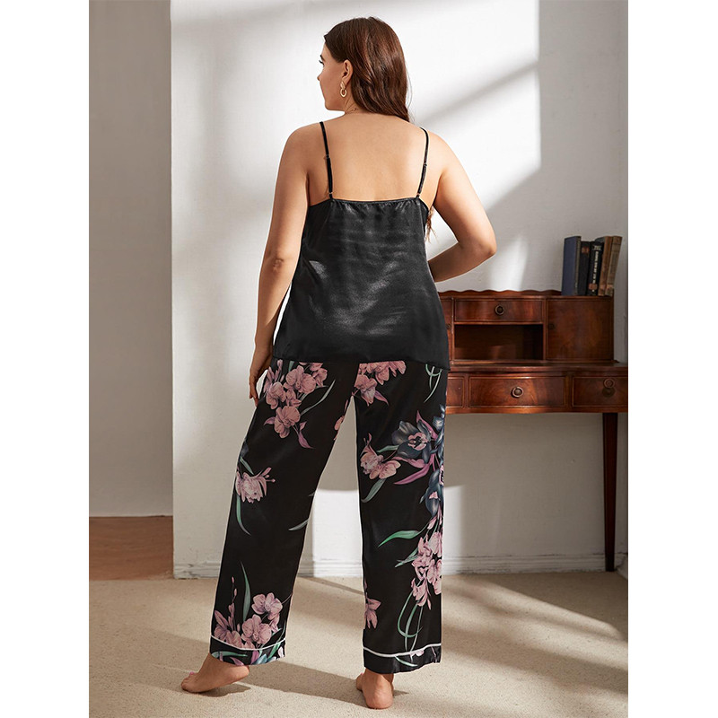 Γυναικεία ρούχα σε μεγάλο μέγεθος Γυναικείες πιτζάμες Πυτζάμες με στάμπα από πάγο μετάξι Φαρδύ κοστούμι σπιτιού για γυναίκες Ζαρτιέρες με ανοιχτή πλάτη σε πιτζάμα