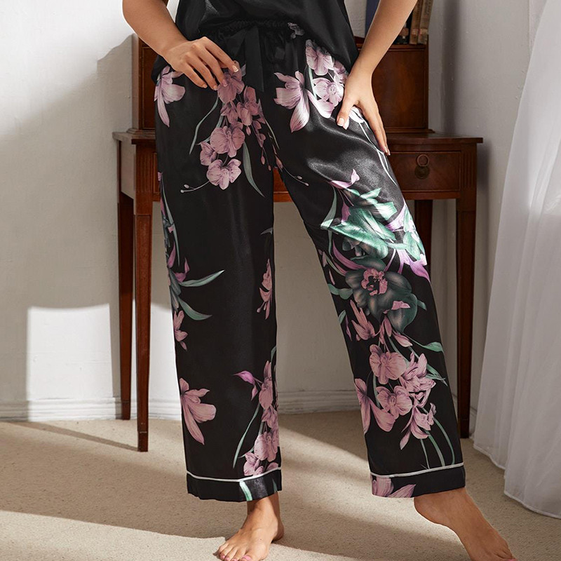 Γυναικεία ρούχα σε μεγάλο μέγεθος Γυναικείες πιτζάμες Πυτζάμες με στάμπα από πάγο μετάξι Φαρδύ κοστούμι σπιτιού για γυναίκες Ζαρτιέρες με ανοιχτή πλάτη σε πιτζάμα