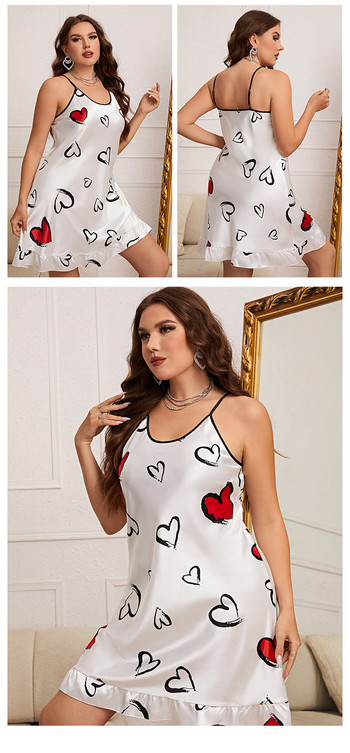 5xl Plus Size Cute Love Girly Nighty Clothes for Roomwear Fashion Style Πιτζάμες Slip Nightdress Σατέν Ρούχα Πυτζάμες