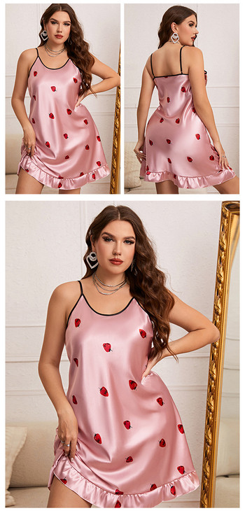 5xl Plus Size Cute Love Girly Nighty Clothes for Roomwear Fashion Style Πιτζάμες Slip Nightdress Σατέν Ρούχα Πυτζάμες