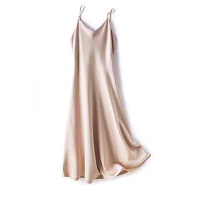 Hosszú szatén szexi hálóing női ruha selyem V nyakú hálóruha Hálóruha Solid Summer Maxi ruha Női spagettipántos ruhák