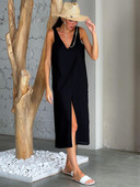 Hiloc noćna haljina bez rukava s V izrezom Ženska spavaćica Split jednobojna široka ženska spavaćica pamuk 2023 Ljetne ženske haljine ležerne